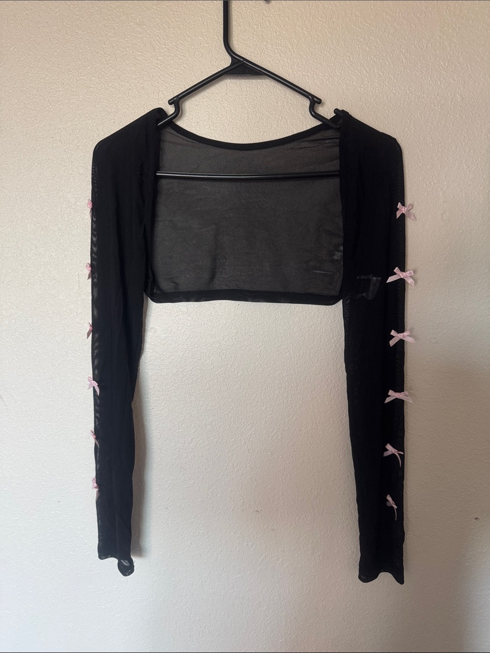SHEIN Black Sheer Bolero Shrug with Pink Bow Details